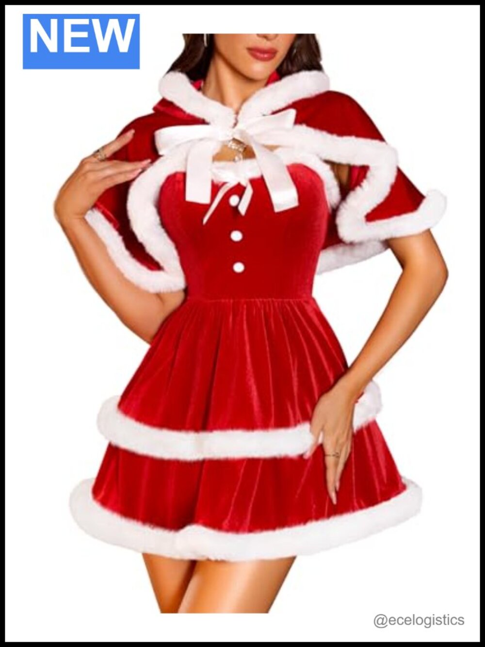 Sexy Christmas Dress with Detachable Cape 2Pc Velvet Santa Costume Babydoll
